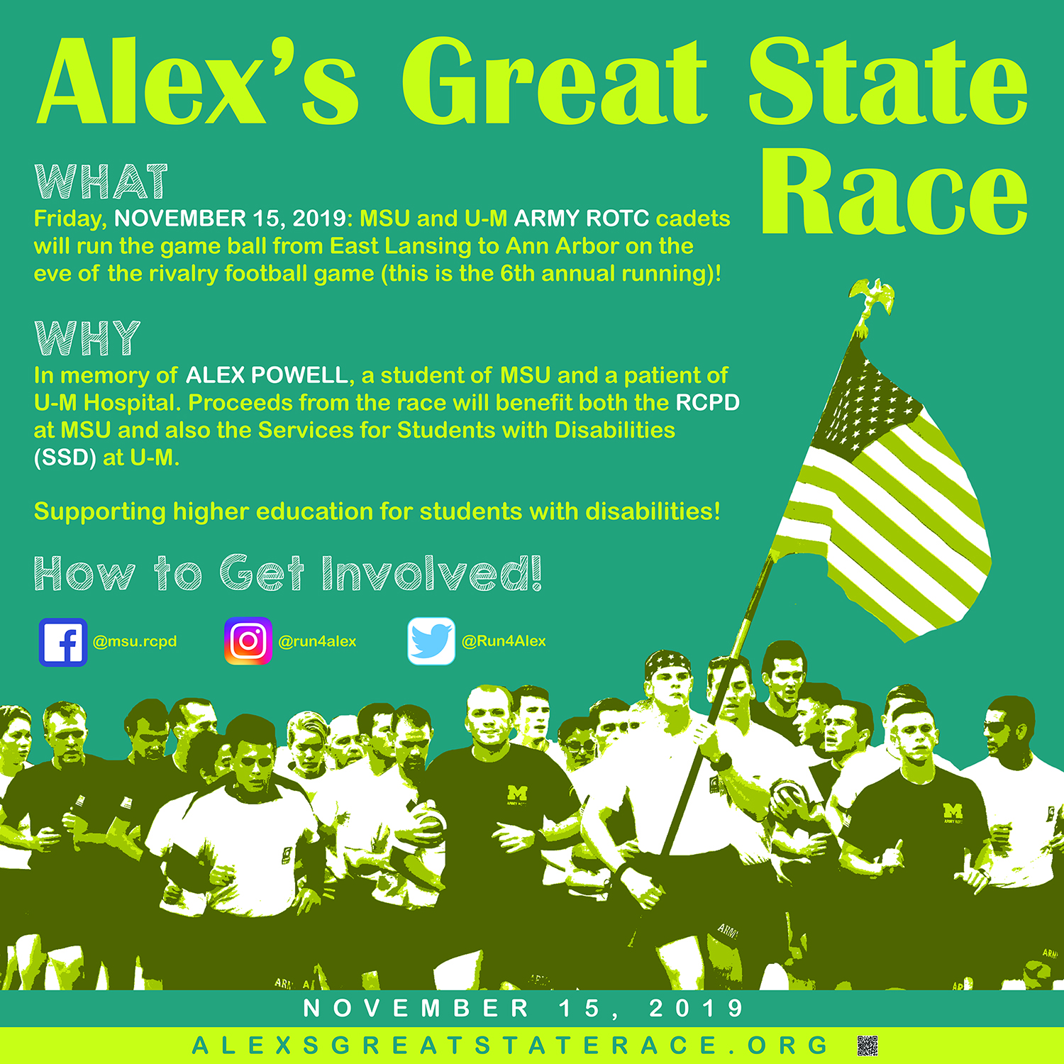 Promotional image for Alex's Great State Race featuring some event info which is also in the blog post