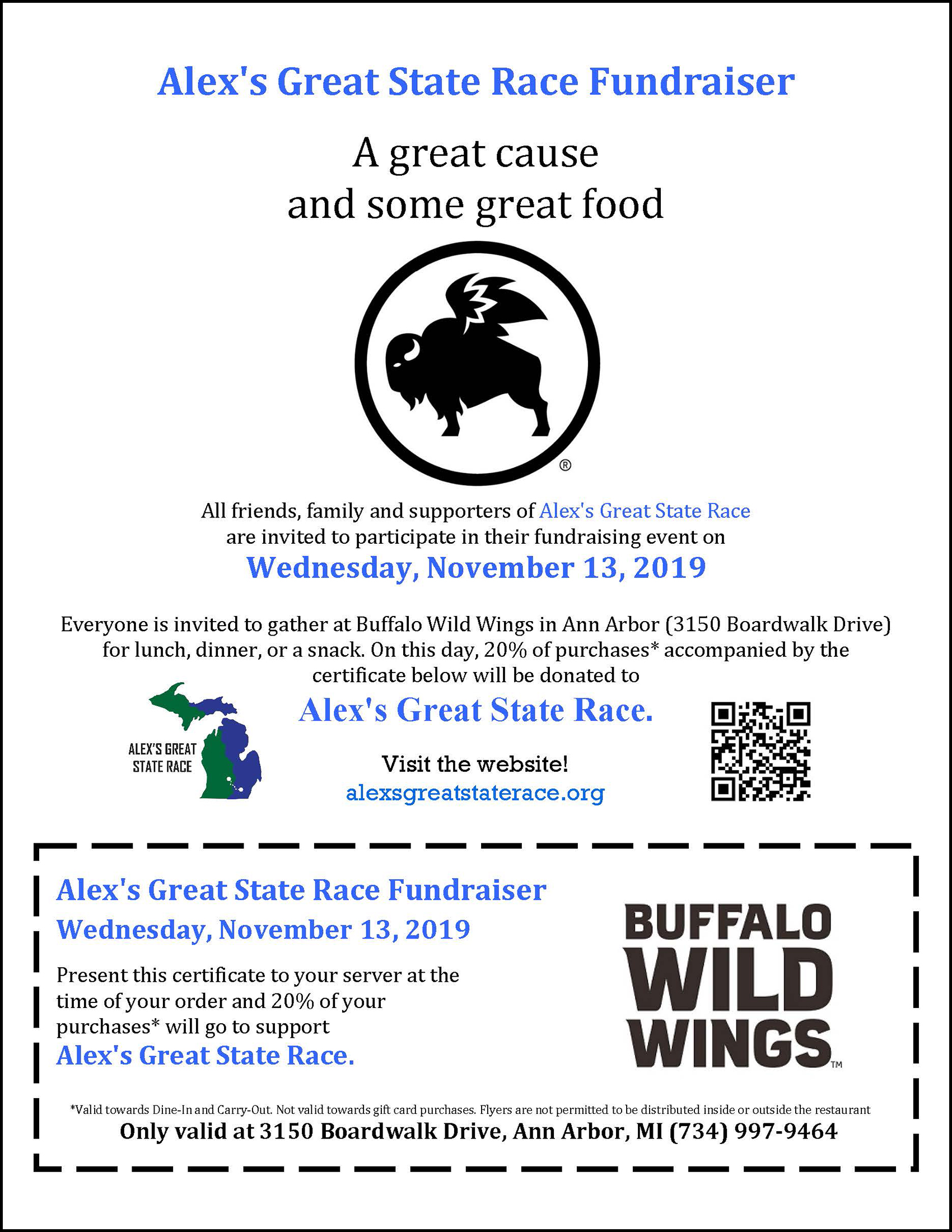 Buffalo Wild Wings fundraiser in Ann Arbor on November 13, 2019