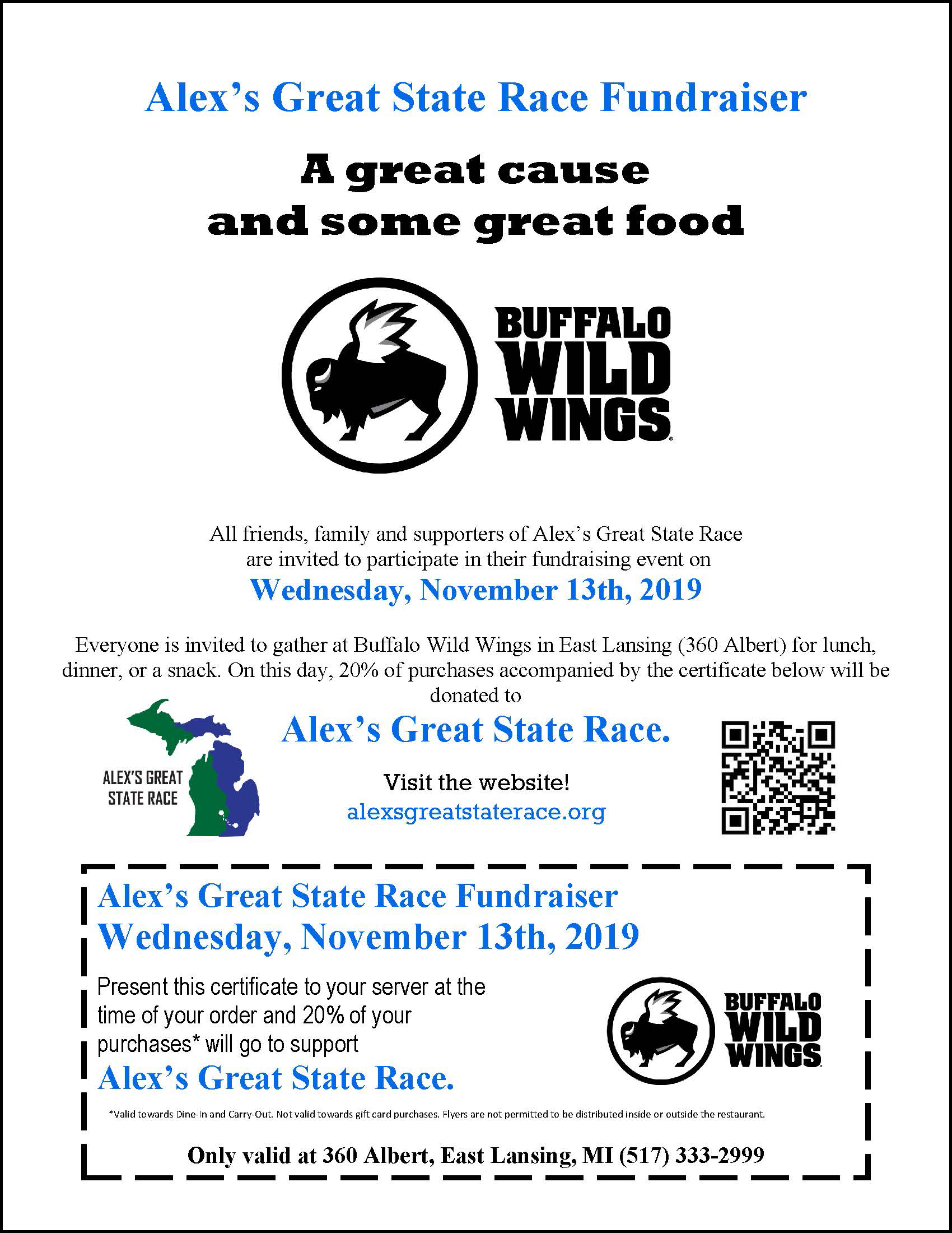 Buffalo Wild Wings fundraiser in East Lansing on November 13, 2019