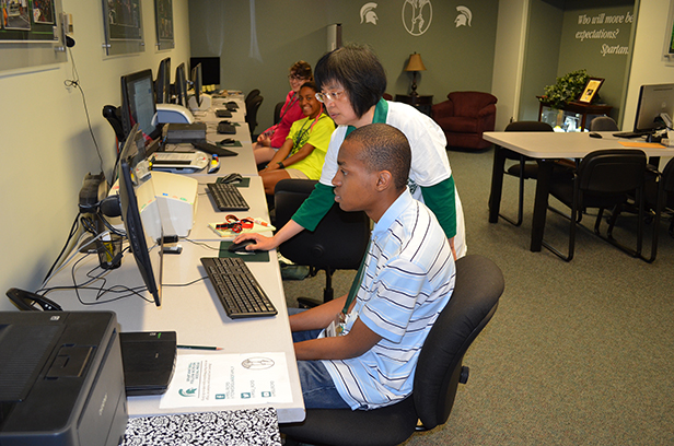 Project Venture students using computer lab