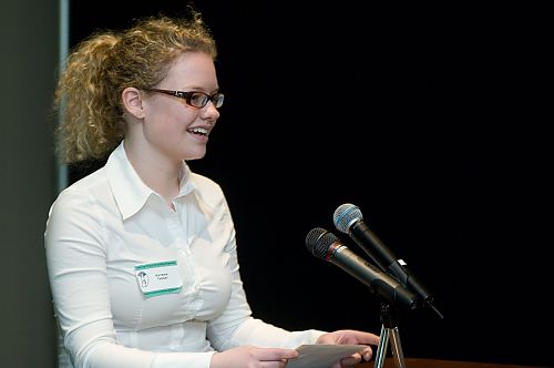 Tagget delivers thank you remarks after being named a Samaritan Scholar at the Awards and Appreciation Reception.