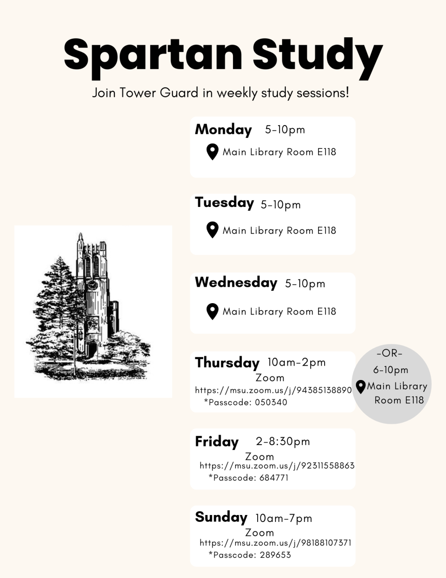 A flyer for Spartan Study. Contains the information listed on this web page.