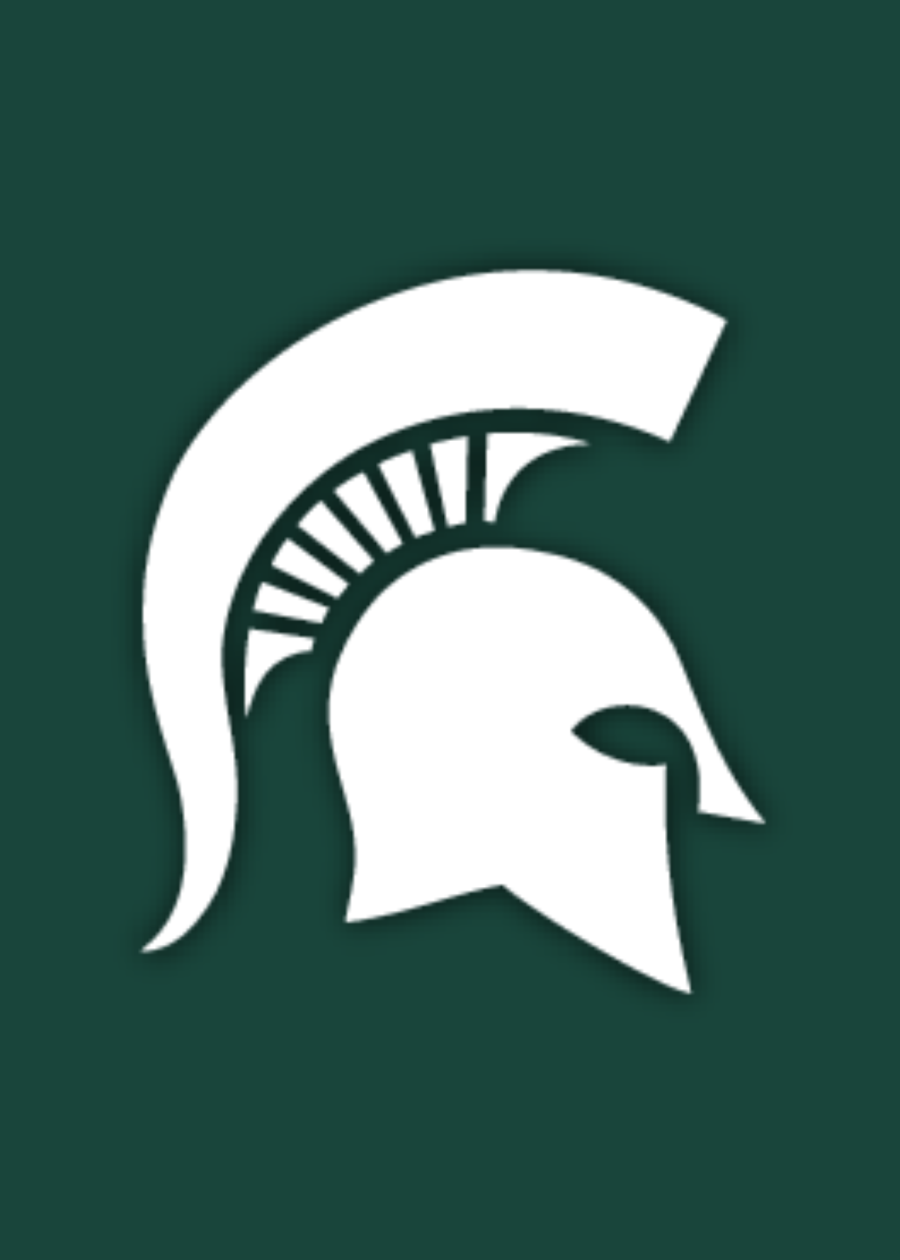 Image of a white Spartan head Logo on a dark green background.