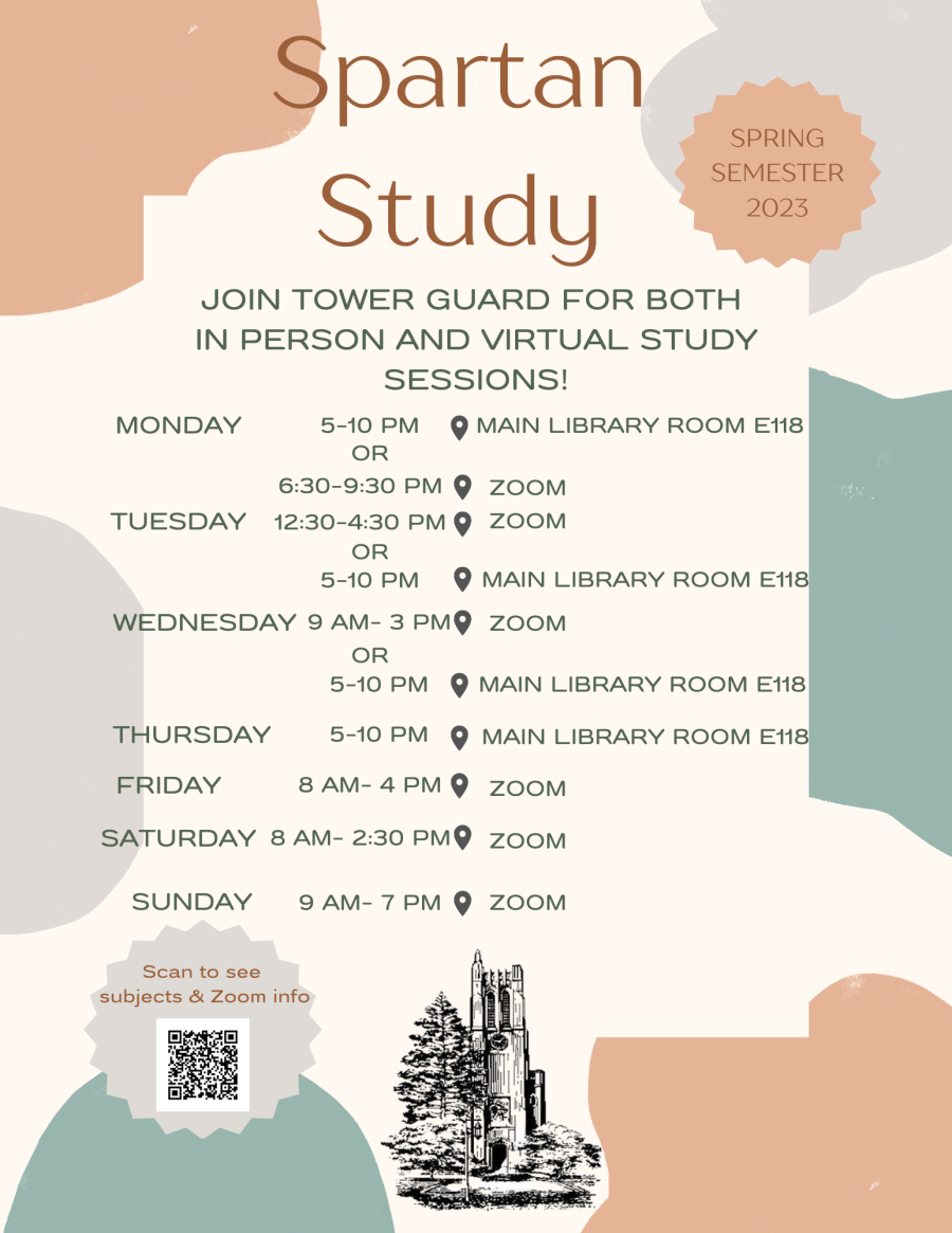 Image of Spartan Study Schedule which can also be found as text next to this.